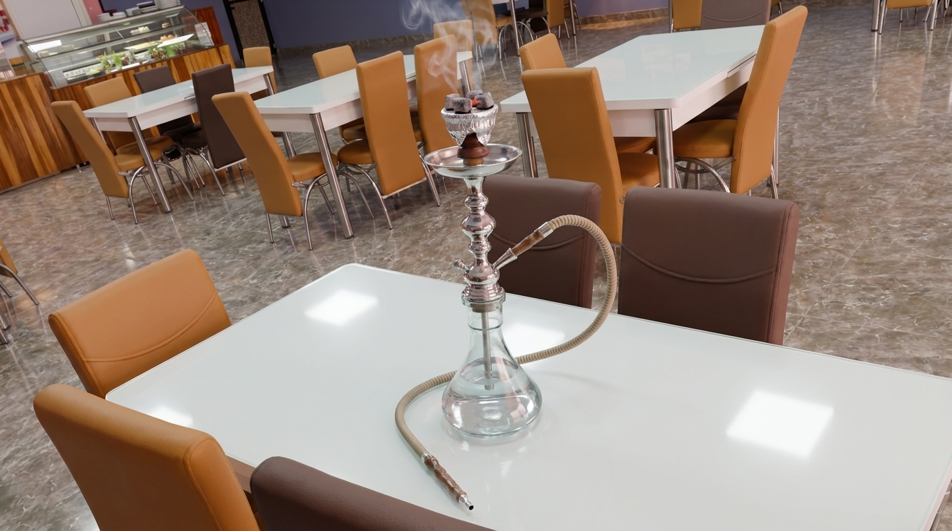 Mesa com shisha no espaço Caramelo